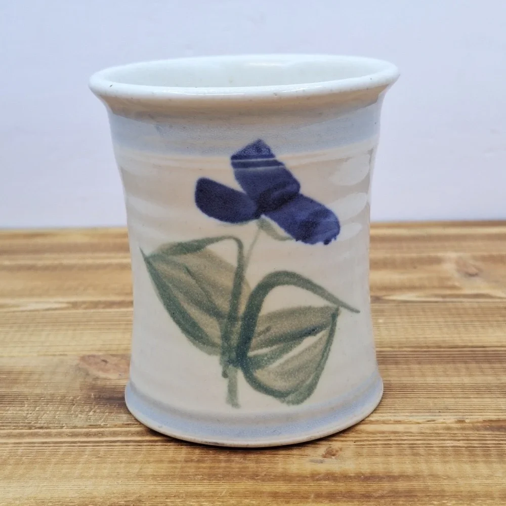 Pottery Crock Jar Vase Handmade Flowers Pencil‎ Holder Utensil Mini 4